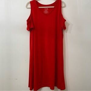 Time and Tru Red Cold Shoulder Dress XL – Stretch Knit, V-Neck